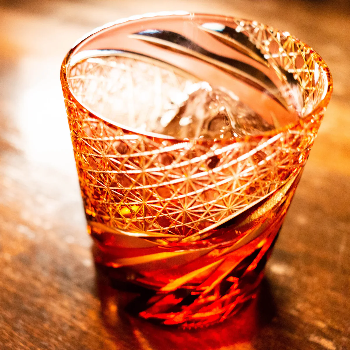 Old Fashioned Glass-Otaru Kiriko/Miabi/Amber Red-Gold(Kinaka)/Fukagawa Glasss Craft