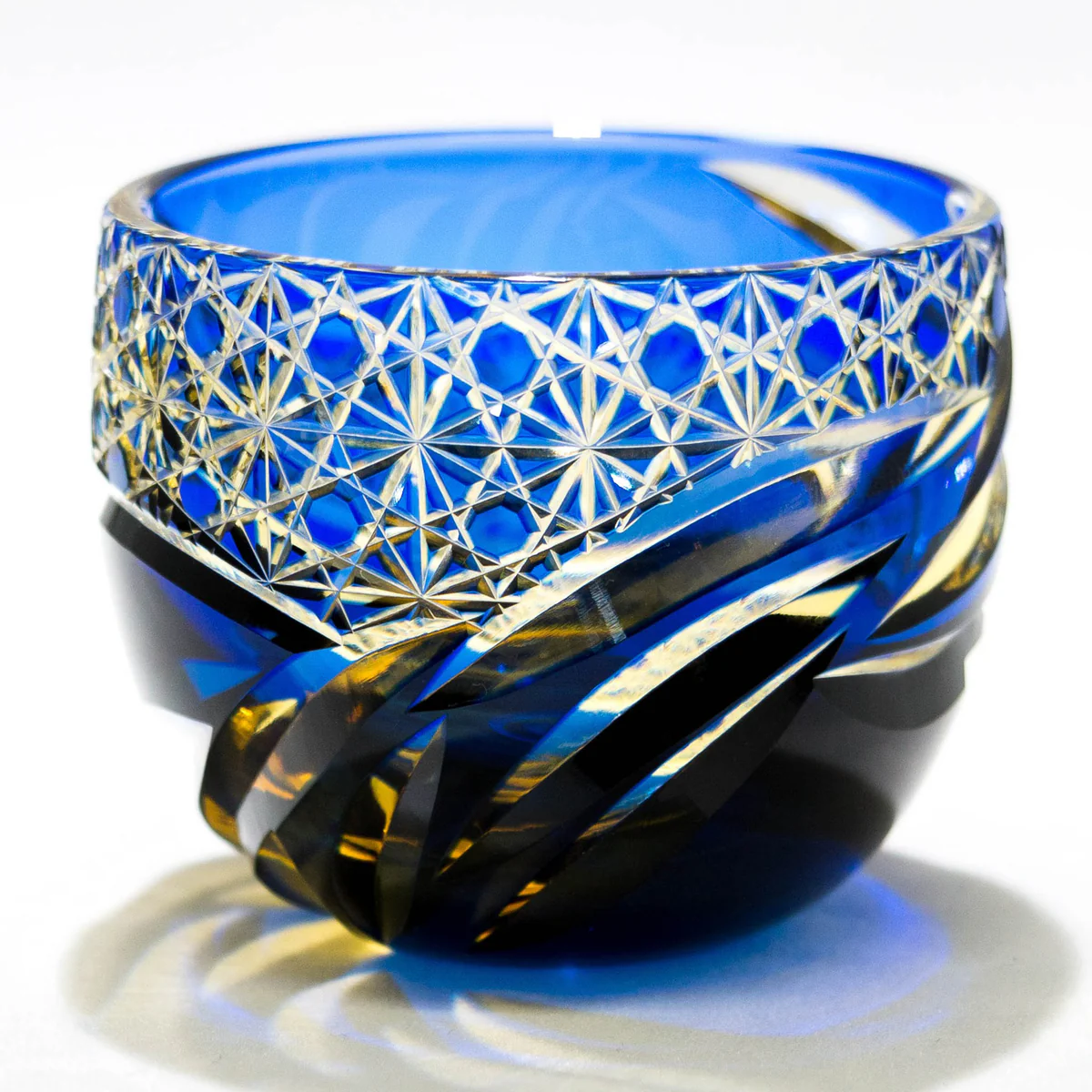 Guinomi Glass – Otaru Kiriko | Miyabi | Amber Blue (Ruri) | Fukagawa Glass Craft