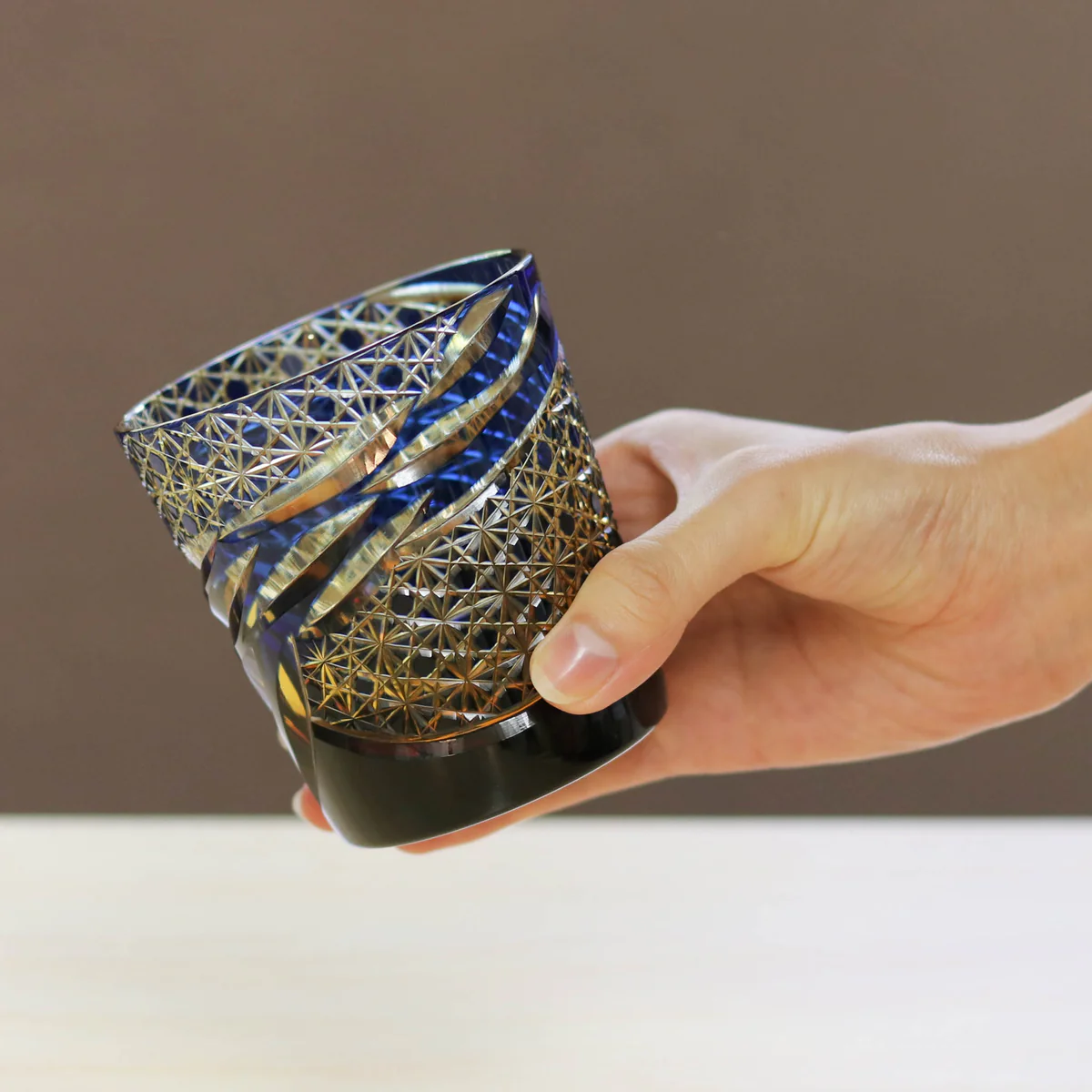 Old Fashioned Glass-Otaru Kiriko/Miyabi/      Amber Blue(Ruri)/Fukagawa Glass Craft