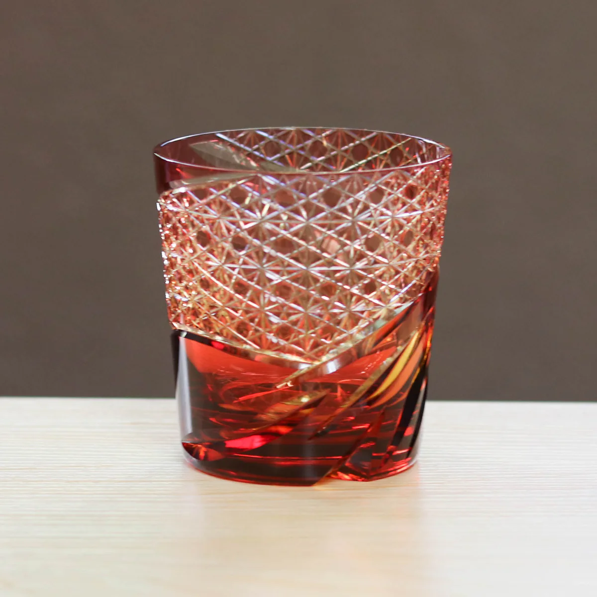 Old Fashioned Glass-Otaru Kiriko/Miabi/Amber Red-Gold(Kinaka)/Fukagawa Glasss Craft