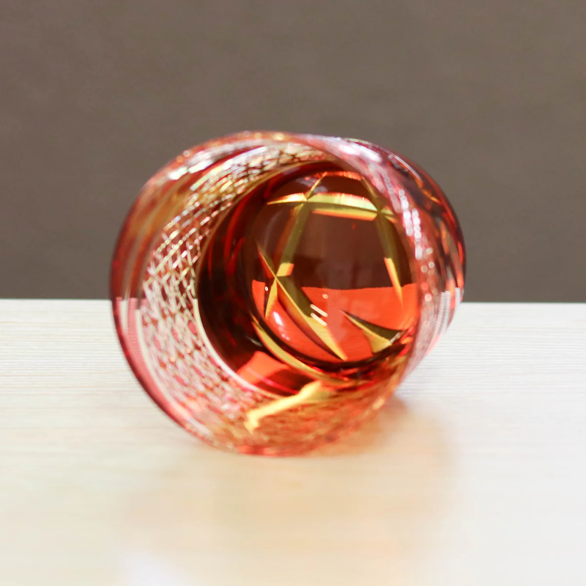Old Fashioned Glass-Otaru Kiriko/Miabi/Amber Red-Gold(Kinaka)/Fukagawa Glasss Craft
