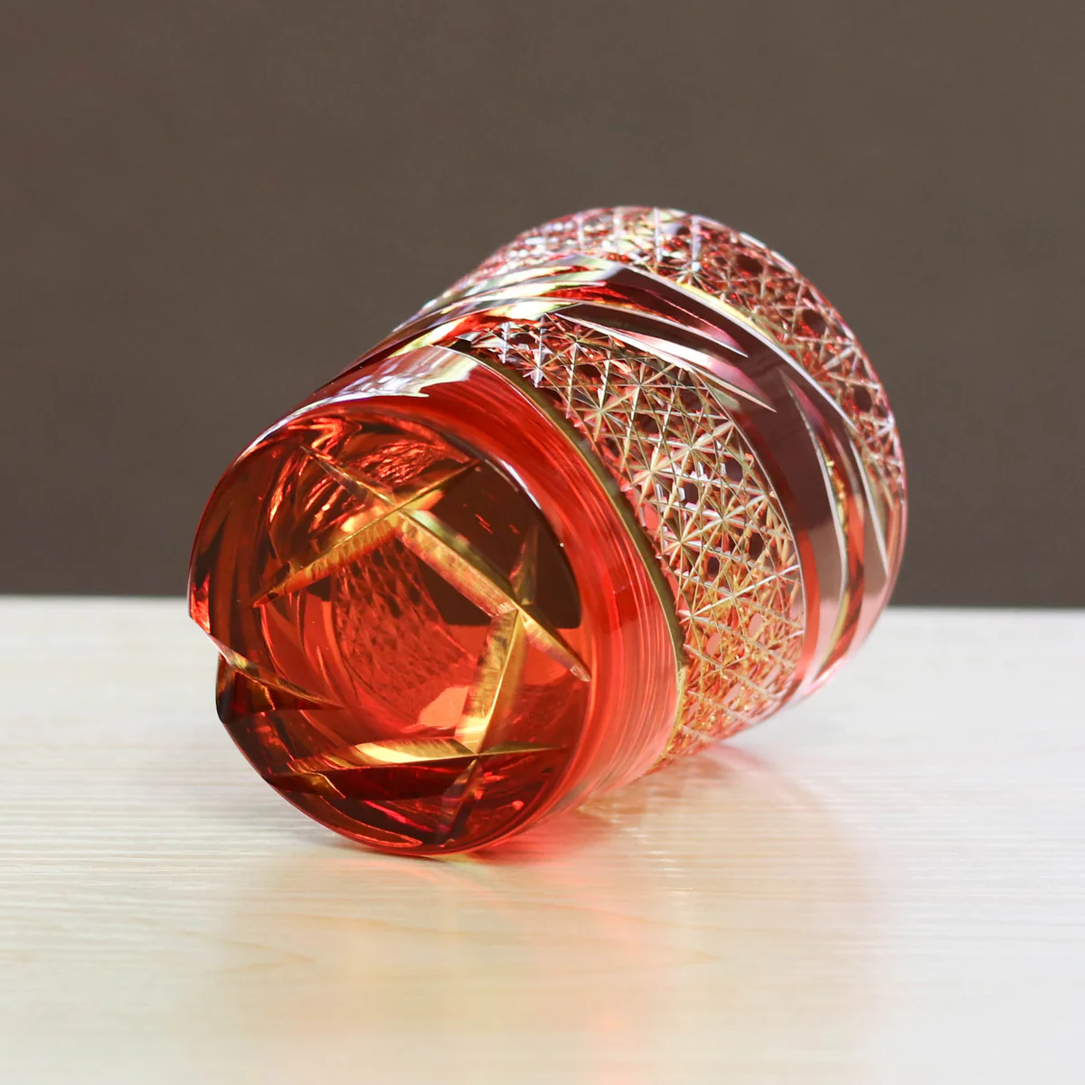 Old Fashioned Glass-Otaru Kiriko/Miabi/Amber Red-Gold(Kinaka)/Fukagawa Glasss Craft