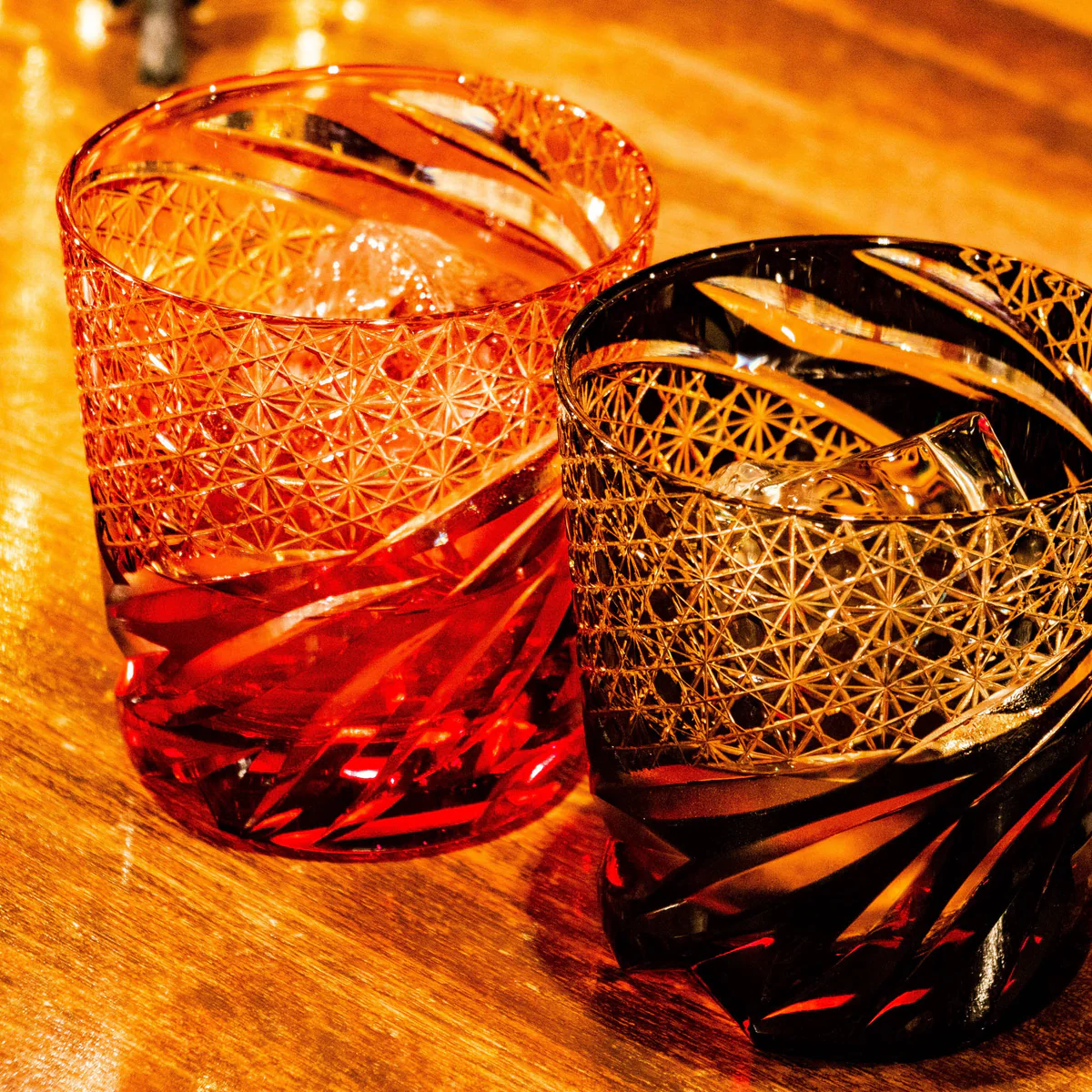 Old Fashioned Glass-Otaru Kiriko/Miabi/Amber Red-Gold(Kinaka)/Fukagawa Glasss Craft