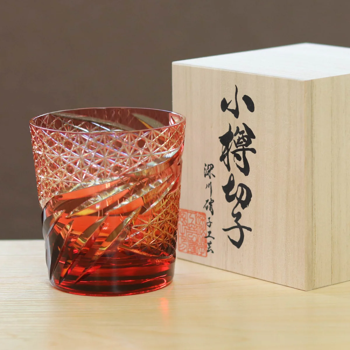 Old Fashioned Glass-Otaru Kiriko/Miabi/Amber Red-Gold(Kinaka)/Fukagawa Glasss Craft