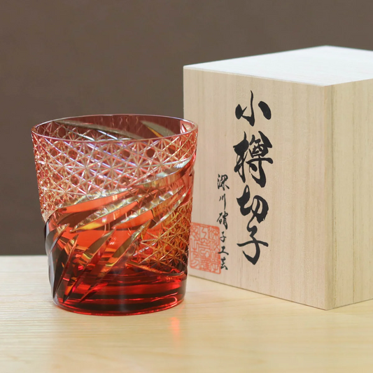 Old Fashioned Glass-Otaru Kiriko/Miabi/Amber Red-Gold(Kinaka)/Fukagawa Glasss Craft