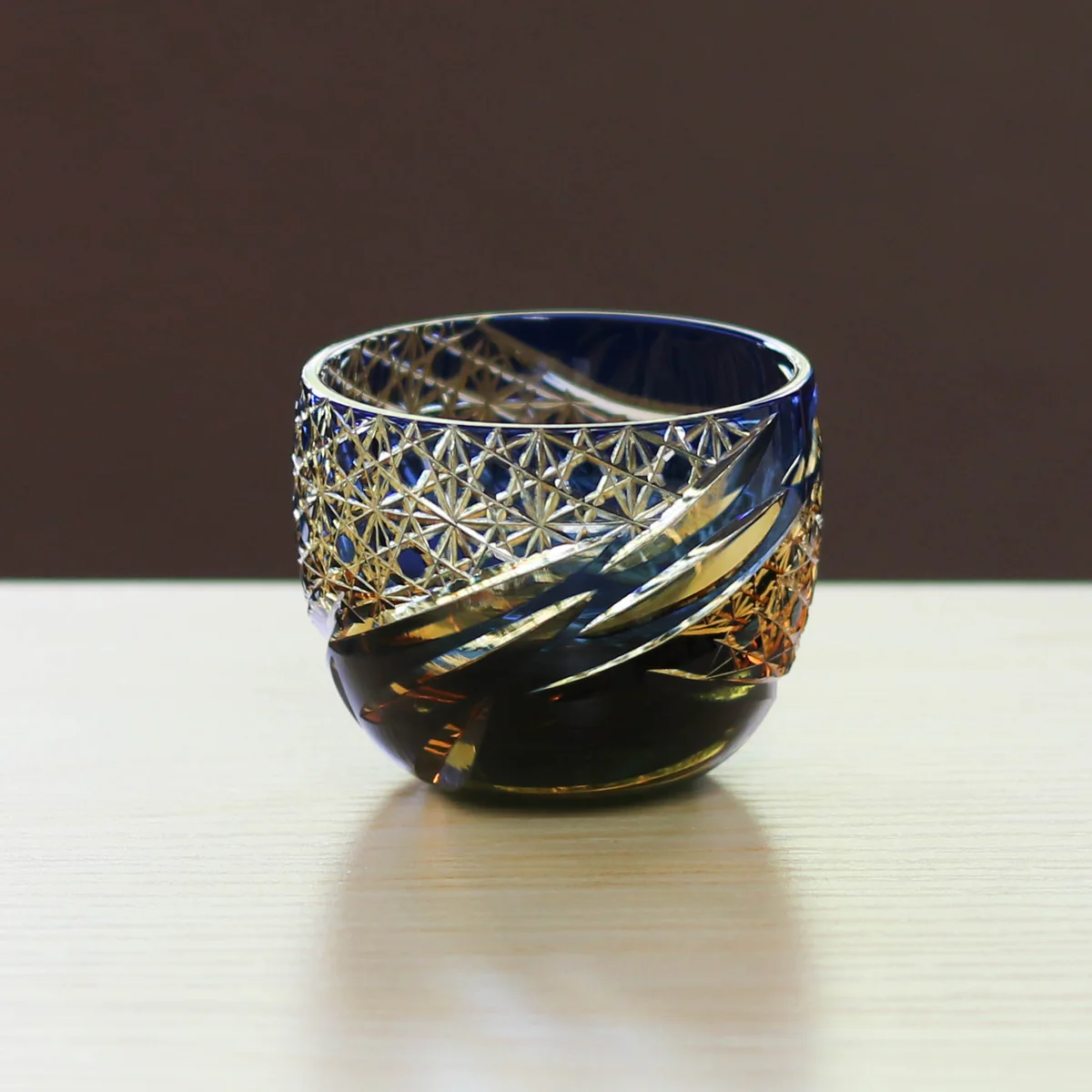 Guinomi Glass – Otaru Kiriko | Miyabi | Amber Blue (Ruri) | Fukagawa Glass Craft